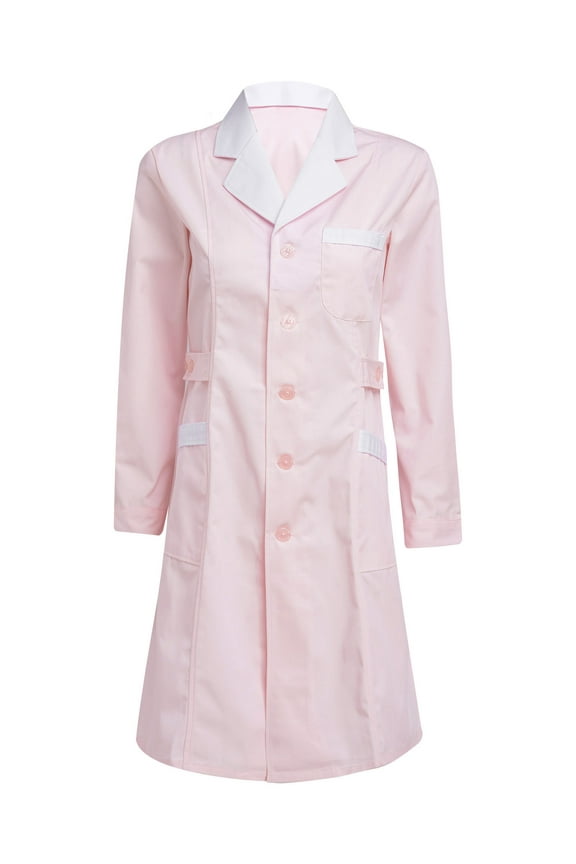 Women's Nurse Dress Cosplay Uniform Lab Coat Doctor Medical Outerwear Pink Peaked Lapel XL