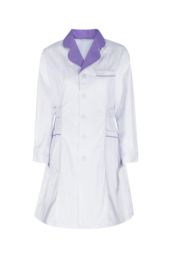 Women's Nurse Dress Cosplay Uniform Lab Coat Doctor Medical Outerwear Purple Curved Lapel S