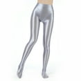 thumbnail image 1 of TiaoBug Women's Oil Glossy High Waist Pantyhose Solid Color Tummy Control Compression Leggings Silver M, 1 of 6
