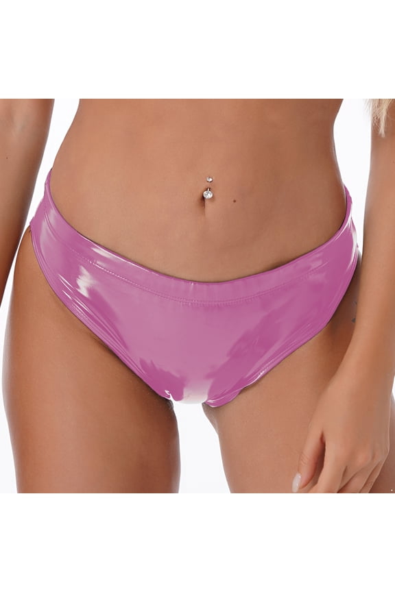Women's Patent Leather Booty Shorts Elastic Waistband Briefs Clubwear Hot Pants Hot Pink M