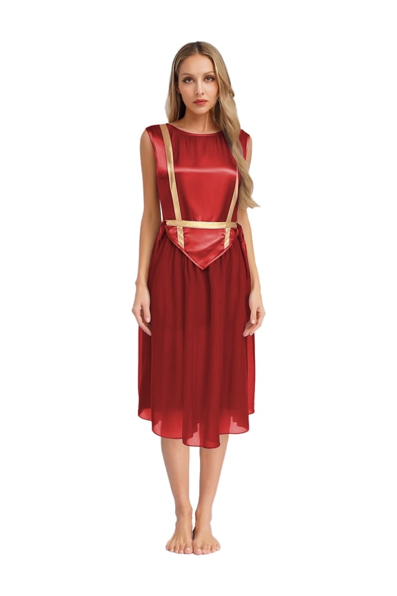 Women's Praise Dance Dress Lace-up Sides Split Sleeveless Liturgical Worship Tunic Dance Garments Burgundy S