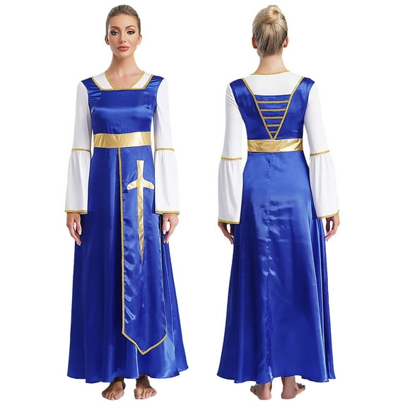 TiaoBug Women's Praise Dance Maxi Dress Full Length Lyrical Dancewear Church Liturgical Robe Blue M