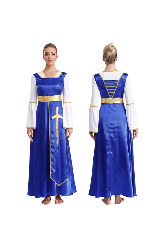 Women's Praise Dance Maxi Dress Full Length Lyrical Dancewear Church Liturgical Robe Blue XXL