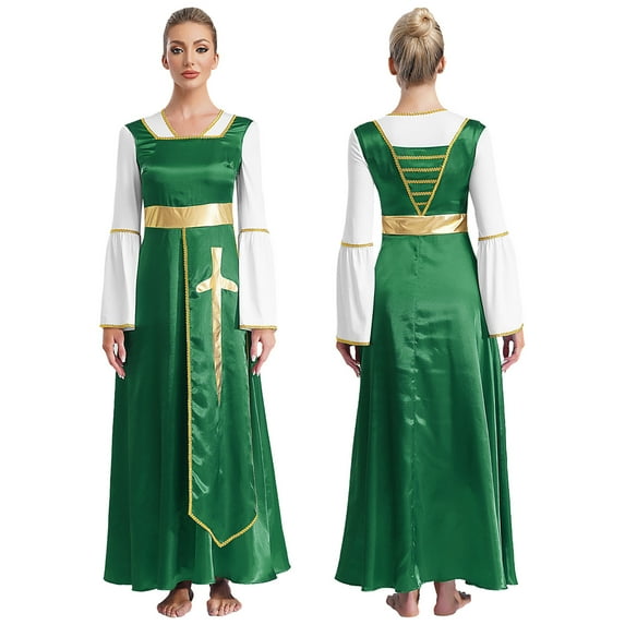 TiaoBug Women's Praise Dance Maxi Dress Full Length Lyrical Dancewear Church Liturgical Robe Green M