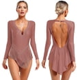 thumbnail image 1 of TiaoBug Women's Rhinestones Fringed Backless Bodyusit Latin Jazz Dance Leotard Tops Dusty Pink M, 1 of 6