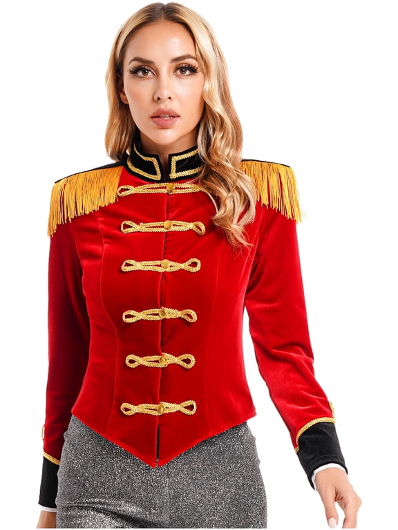 Women's Ringmaster Circus Tailcoat Role Play Costume Victorian Jacket Tassel Velvet Showman Coat Red S