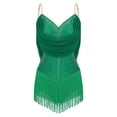thumbnail image 1 of TiaoBug Women's Salsa Latin Dance Dress Fringe Tassels Camisole Leotard Sleeveless Rhinestones Mesh Bodysuit Green XL, 1 of 5