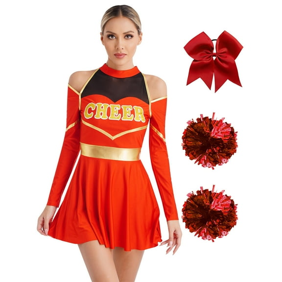 TiaoBug Women's School Musical Party Halloween Cheer Leader Costume Fancy Dress Uniform Outfit Red M