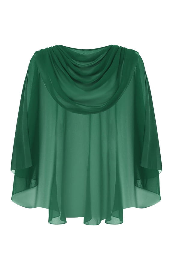 Women's Sheer Chiffon Cape Shawl Wraps for Evening Dresses Wedding Bridesmaid Cover Up Capelets Dark Green One Size