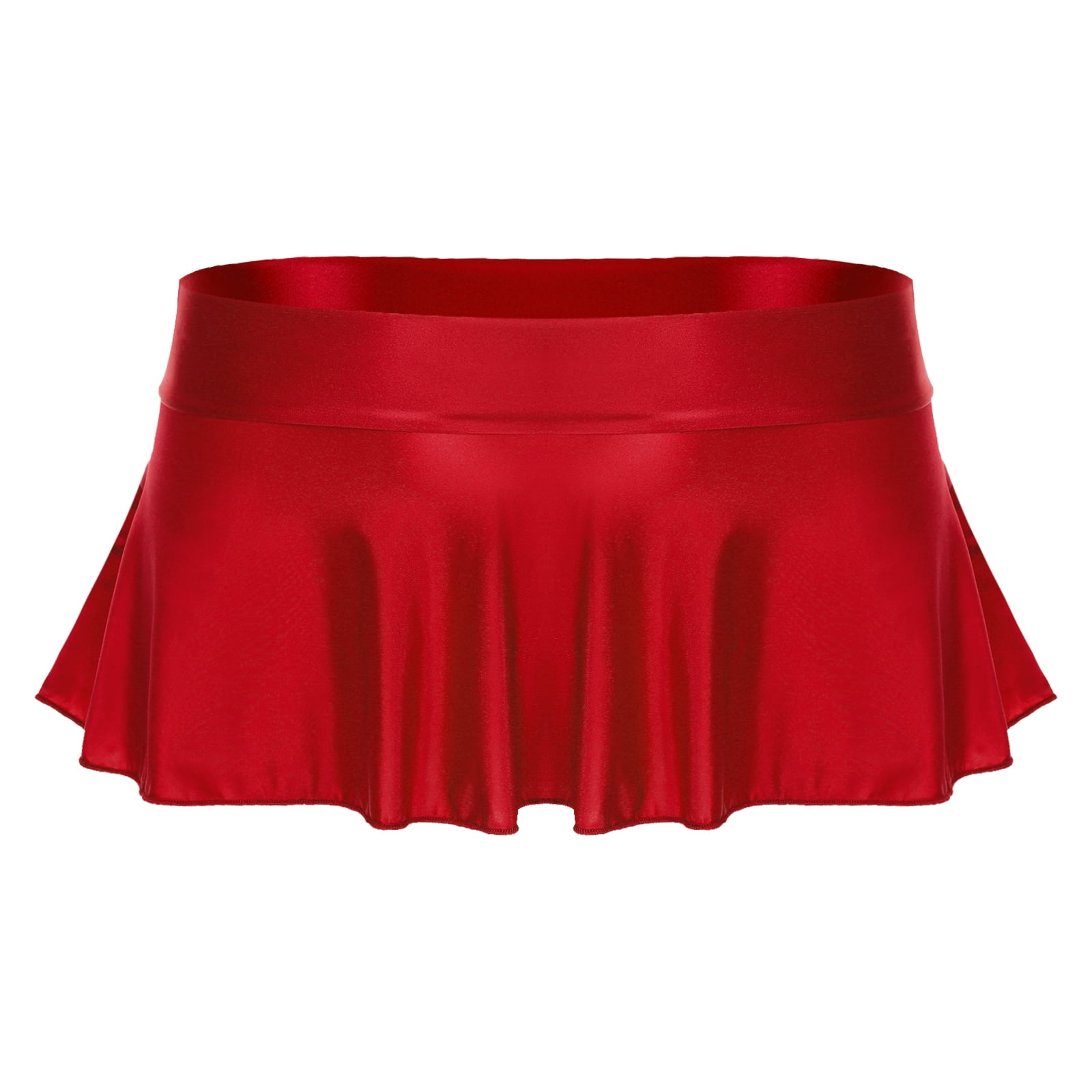【Anyone more】Baden Low Mini Shirring Flare Skirt TiaoBug Women's Shiny Glossy Flared Mini Skater Skirt Solid
