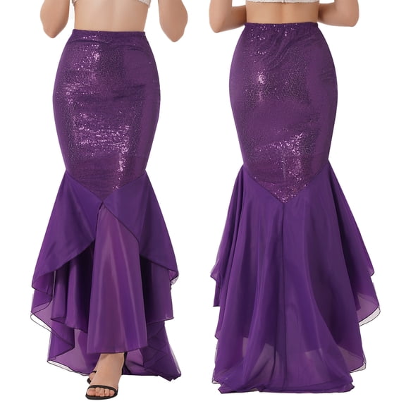 TiaoBug Women's Shiny Sequins Mermaid Tail Skirt Halloween Costume Dress
