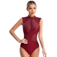 thumbnail image 1 of TiaoBug Women's Sleeveless Ballet Dance Leotard Shiny Rhinestone Gymnastics Bodysuit Dancewear Burgundy S, 1 of 7