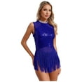 thumbnail image 1 of TiaoBug Women's Sleeveless Sequins Latin Leotard Tassel Dress Jazz Tango Fringed Dancewear Royal Blue XL, 1 of 7