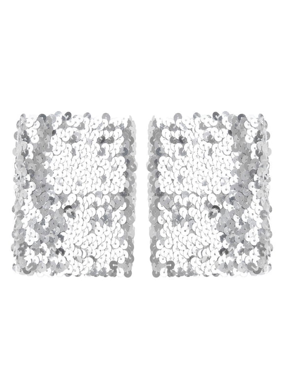 Women's Sparkling Sequin Oversleeves Arm Sleeves Costume Cuffs Performance Dance Accessories Silver One Size