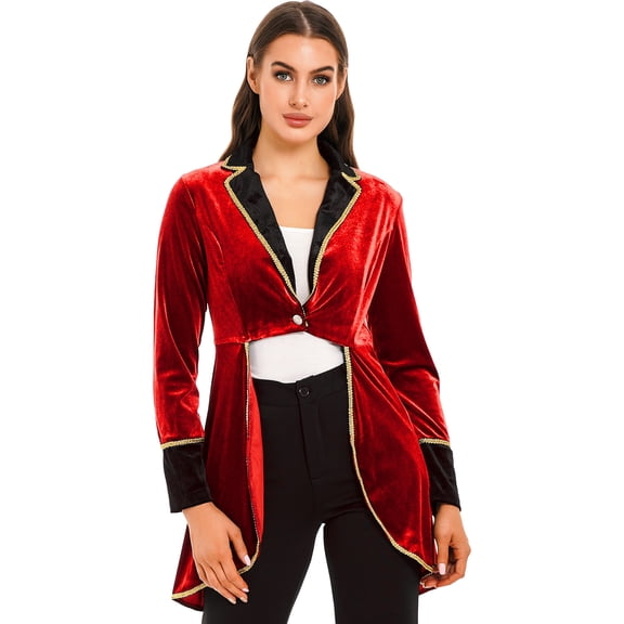 TiaoBug Women's Velvet Tailcoat Circus Ringmaster Costume Swallow-Tailed Blazer Jacket Coat