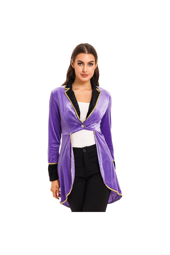 Women's Velvet Tailcoat Circus Ringmaster Costume Swallow-Tailed Blazer Jacket Coat