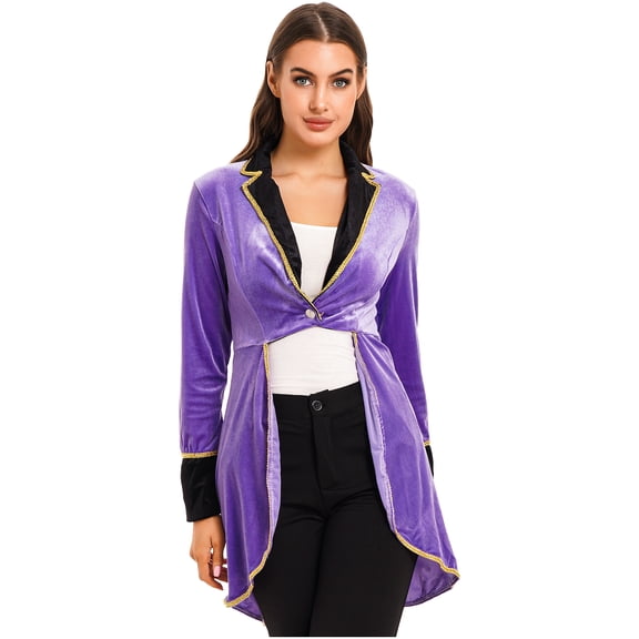 TiaoBug Women's Velvet Tailcoat Circus Ringmaster Costume Swallow-Tailed Blazer Jacket Coat