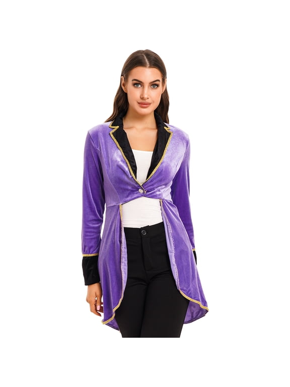 Women's Velvet Tailcoat Circus Ringmaster Costume Swallow-Tailed Blazer Jacket Coat