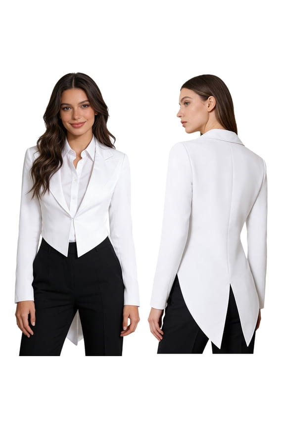 Women's Vintage Steampunk Swallow Tail Coat Gothic Long Suit Jacket Formal Casual Slim Blazer Dress Coat White L