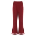 thumbnail image 1 of TiaoBug Women's Wide Leg Pants Casual Palazzo Flared Pants Elastic Waist Chiffon Loose Trousers Burgundy S, 1 of 7