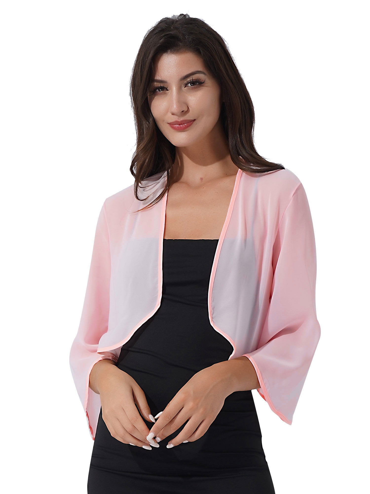 Bolero Jacket Pink Shrugs For Weddings INSPIRE CHIC Women's Elegant Long Sleeve Knit Open Front Crop Bolero Jacket Pink Shrugs For Weddings INSPIRE CHIC Women's Elegant Long Sleeve Knit Open Front Crop