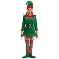 thumbnail image 1 of TiaoBug Womens 6Pcs Christmas Elf Santa Helper Costume Full Set Adult Xmas Holiday Party Cosplay Outfits Green 180, 1 of 8
