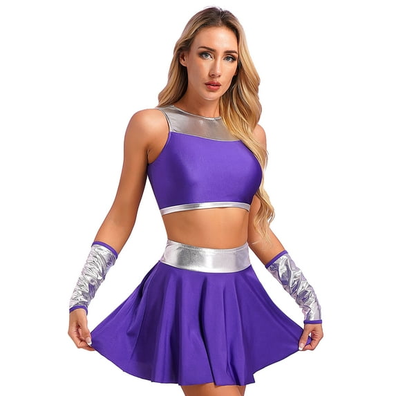 TiaoBug Womens Aline Cosplay Costumes Halloween Princess Outfits Sleeveless Crop Top Mini Skirt with Gloves Purple XL