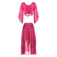 thumbnail image 1 of TiaoBug Womens Arabian Belly Dance Dress Outfits Flare Sleeve Crop Top with Chiffon Skirt Set Hot Pink One Size, 1 of 7