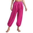thumbnail image 1 of TiaoBug Womens Belly Dance Pants Elastic Waistband Satin Harem Pants Dancing Tribal Latern Bloomers Pants Hot Pink S, 1 of 7