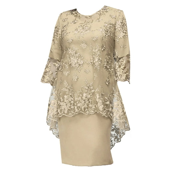 TiaoBug Womens Bride Formal Dress 2 Piece Outfits Half Sleeve Tube Dress And Lace Cover Up Evening Gowns Set Champagne 6XL