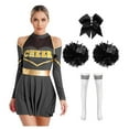 thumbnail image 1 of TiaoBug Womens Cheer Leader Costume Cheering Uniform Long Sleeve Dress with Stockings Black B M, 1 of 7