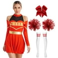 thumbnail image 1 of TiaoBug Womens Cheer Leader Costume Cheering Uniform Long Sleeve Dress with Stockings Red B M, 1 of 7