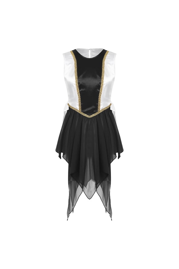 Womens Color Block Praise Lyrical Dance Dress Tunic Sides Split Irregular Liturgical Dancewear Black XXL