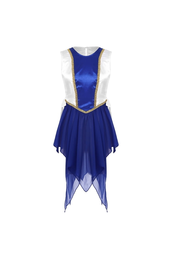 Womens Color Block Praise Lyrical Dance Dress Tunic Sides Split Irregular Liturgical Dancewear Blue XXL