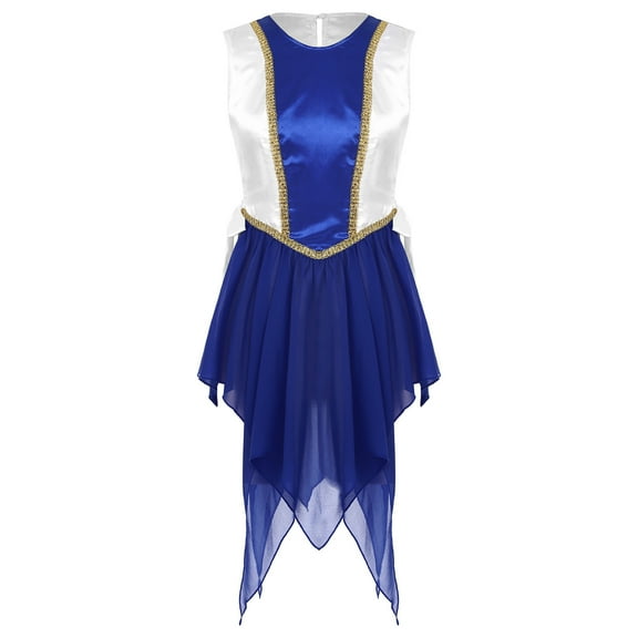 TiaoBug Womens Color Block Praise Lyrical Dance Dress Tunic Sides Split Irregular Liturgical Dancewear Blue XXL