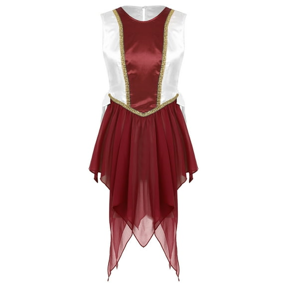 TiaoBug Womens Color Block Praise Lyrical Dance Dress Tunic Sides Split Irregular Liturgical Dancewear Burgundy S