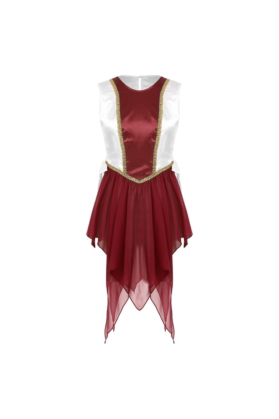 Womens Color Block Praise Lyrical Dance Dress Tunic Sides Split Irregular Liturgical Dancewear Burgundy S