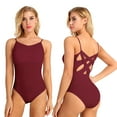 thumbnail image 1 of TiaoBug Womens Criss Cross Back Ballet Dance Leotard Camisole Gymnastic Bodysuit Burgundy L, 1 of 7
