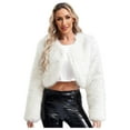 thumbnail image 1 of TiaoBug Womens Cropped Faux Fur Jacket Open Front Furry Short Coat Winter Cardigan Outerwear White M, 1 of 7