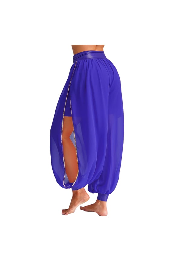 Womens Dance Party Bloomers Pants India Side Slit Trousers Blue One Size