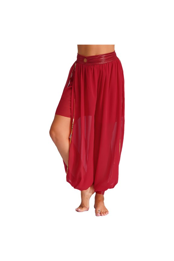 Womens Dance Party Bloomers Pants India Side Slit Trousers Red One Size
