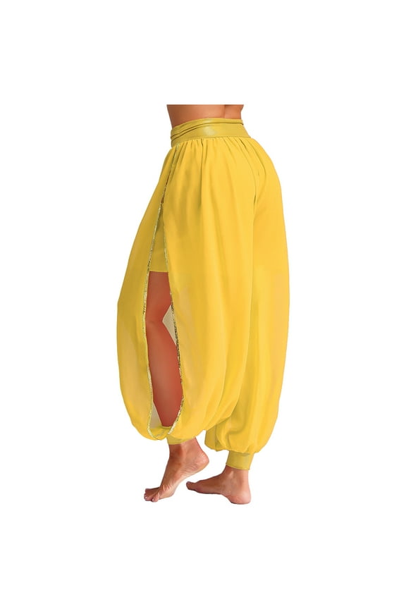 Womens Dance Party Bloomers Pants India Side Slit Trousers Yellow One Size