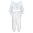 thumbnail image 1 of TiaoBug Womens Delly Dance Outfits Flare Sleeve Crop Top with Chiffon Harem Pants Dancewear Set White One Size, 1 of 6