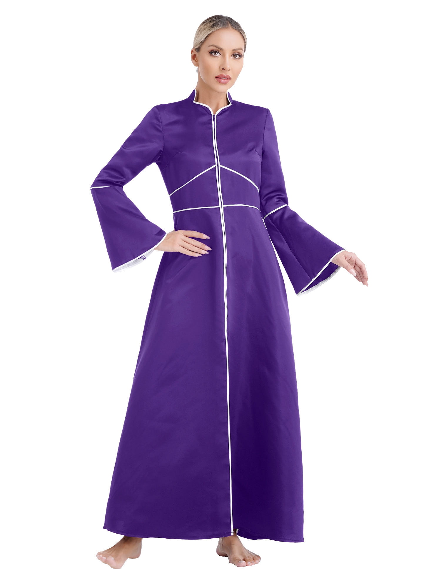 TiaoBug Womens Elegant Clergy Robe Maxi Dress Flared Sleeve Medieval ...