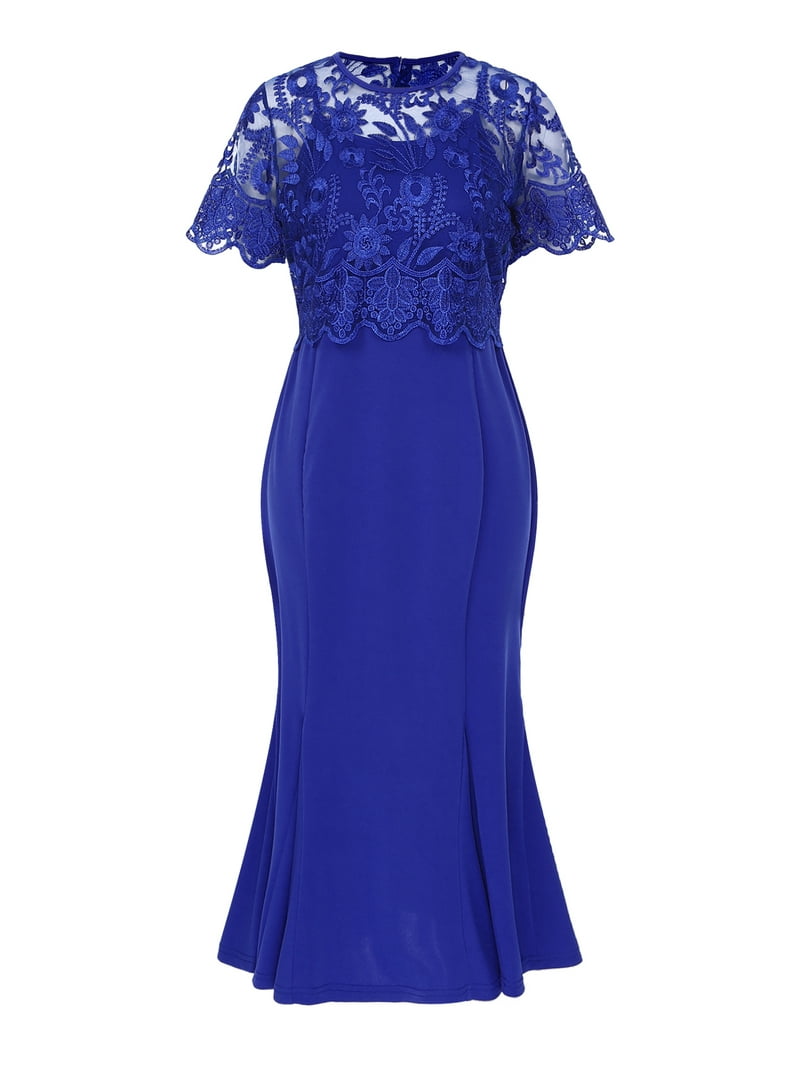 TiaoBug Womens Floral Lace Bodycon Dress Short Sleeve Midi