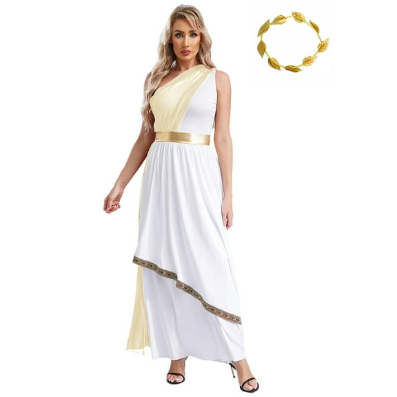 TiaoBug Womens Greek Roman Costume Queen Princess Praise Dance Performance Toga Dress Champagne 3XL