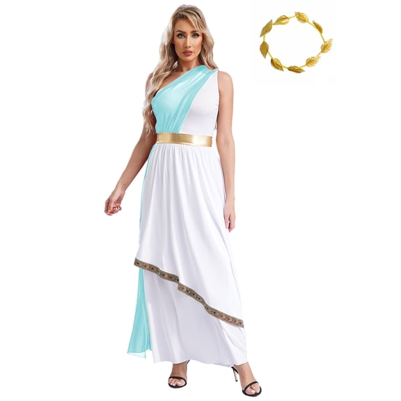 TiaoBug Womens Greek Roman Costume Queen Princess Praise Dance Performance Toga Dress Light Blue 4XL