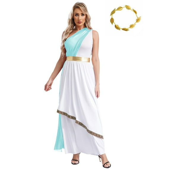 TiaoBug Womens Greek Roman Costume Queen Princess Praise Dance Performance Toga Dress Light Blue L