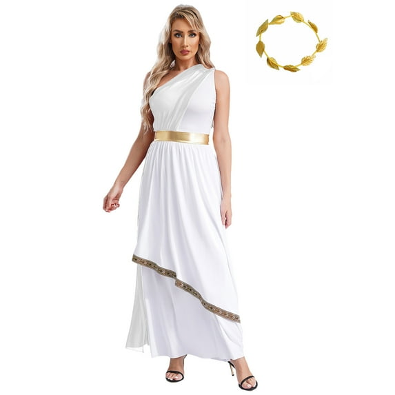 TiaoBug Womens Greek Roman Costume Queen Princess Praise Dance Performance Toga Dress White XXL