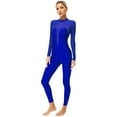 thumbnail image 1 of TiaoBug Womens Gymnastic Leotard Sheer Mesh Full Body Long Sleeve Figure Skating Dance Bodysuit Blue S, 1 of 5